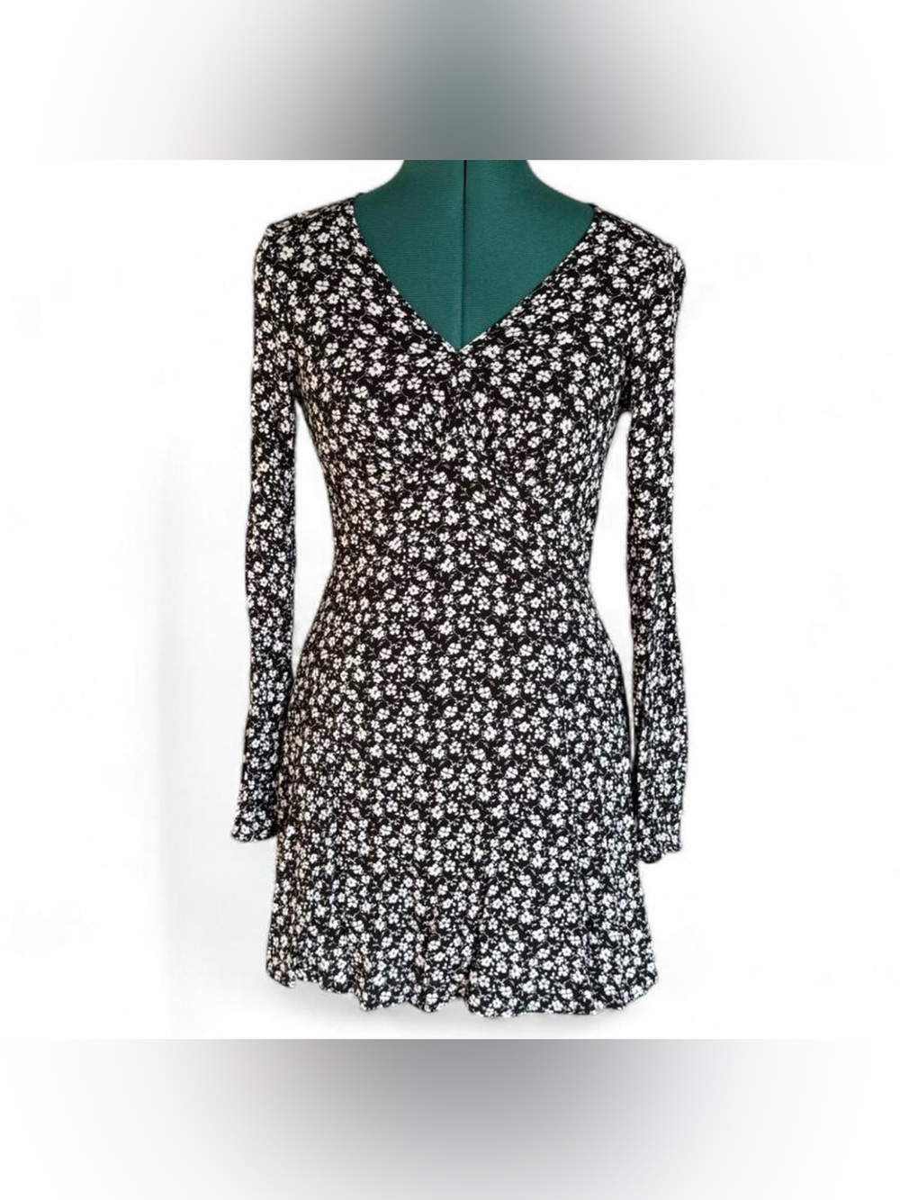 La Hearts Black & White Floral Long Sleeve Wrap-Style Dress
